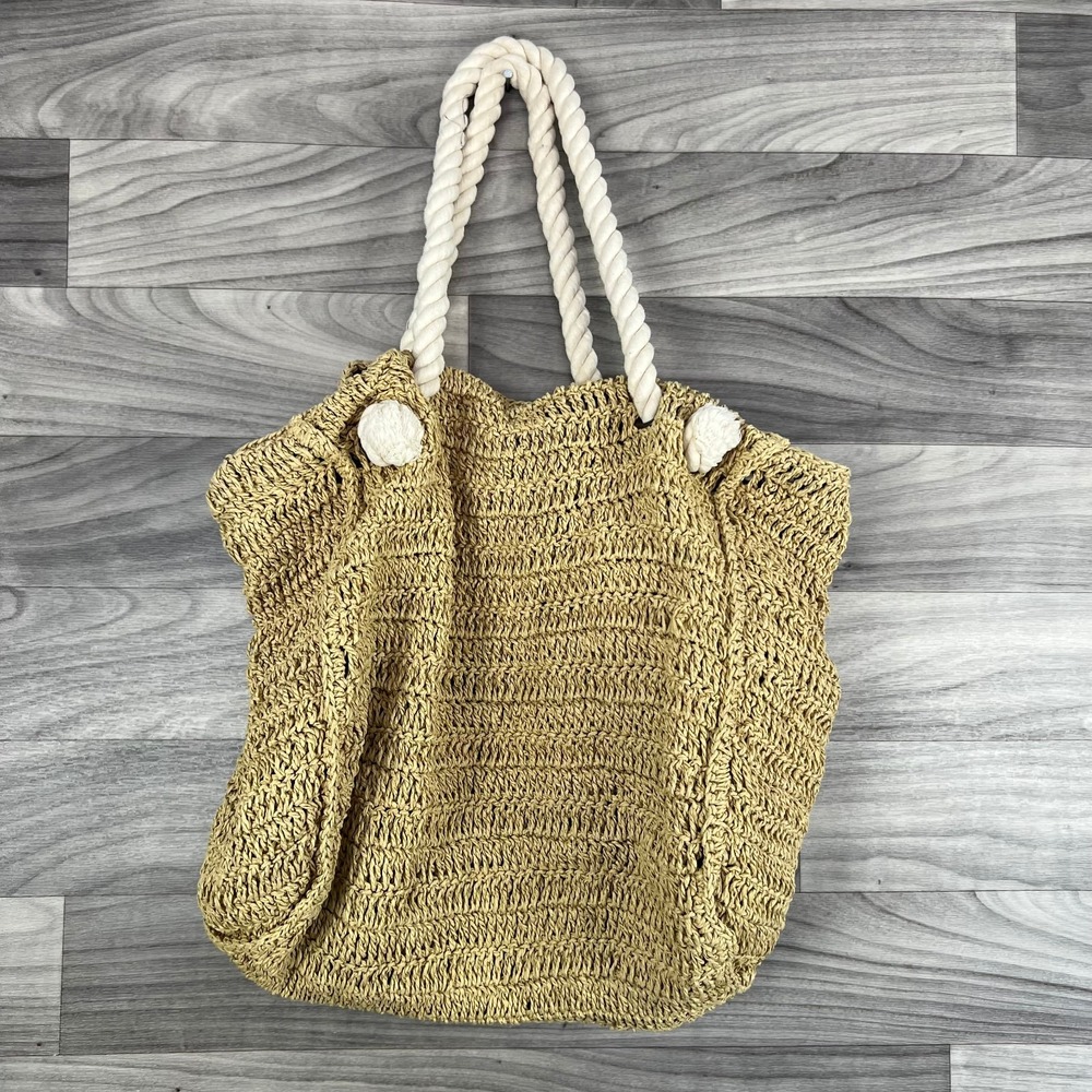 Abercrombie & Fitch Tote Bag Womens Beige Raffia Rope Handles Lined Beachy